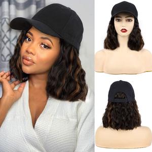 Short Wave Baseball Cap Wig with Curly Hair Extension Synthetic Wave Wig Hat for Women Adjustable Brown Black Baseball Hat Wig(4H30#) 