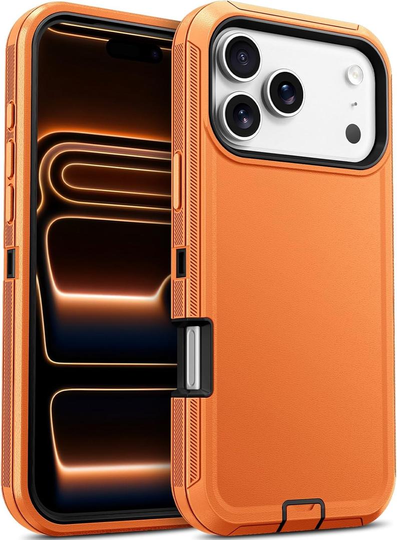 Jelanry Case for iPhone 17 Pro Max 5G 6.9-inch, Heavy Duty Rugged & Dual-Layer Shockproof Dropproof Protection w/Port Anti dust Scratch Armor Back Cover Phone Case for iPhone 17 Pro Max, Orange/Black