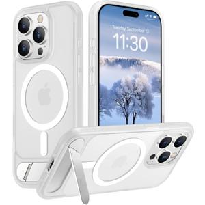 Temdan Magnetic Compatible with iPhone 15 Pro Max Case, [Built-in Invisible Kickstand][Compatible with MagSafe][Military Grade Shockproof] Slim Translucent Matte Phone Case for iPhone 15 Pro Max 6.7"