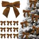 24 Pcs Camel Brown Small Velvet Bows Ornaments for Christmas Tree, Vintage Cute Velvet Bows Home Decor for Tree Mantle Wreath Gift Wrapping Crafts, 0.98 W/3.14 * 3.14 inch (Square)