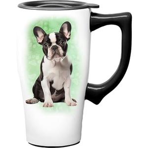 Spoontiques French Bulldog Ceramic Travel Coffee Mug with Lid and Handle - Spill Proof Lid - Double Walled Mug for Hot and Cold Beverages - Microwave and Dishwasher Safe, (Pack of 2) Spoontiques French Bulldog Ceramic Travel Coffee Mug with Lid and Handle - Spill Proof Lid - Double Walled Mug for Hot and Cold Beverages - Microwave and Dishwasher Safe, (Pack of 2)