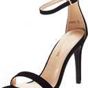 DREAM PAIRS Women's High Heels Flower Ankle Strap Stilettos Round Open Toe Dressy Sexy Sandals (8, Black/Nubuck)