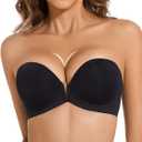 Upushall Strapless Bra Push Up Non Slip Deep V Plunge Underwire Bras for Women Super Padded Add 1 Cup (Black)