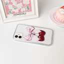 Lovmooful Compatible for iPhone 12 Case Cute Clear Cherry Bowknot with Aesthetic Design for Girls Women Soft TPU Shockproof Protective Girly for iPhone 12 Case-Love Bow