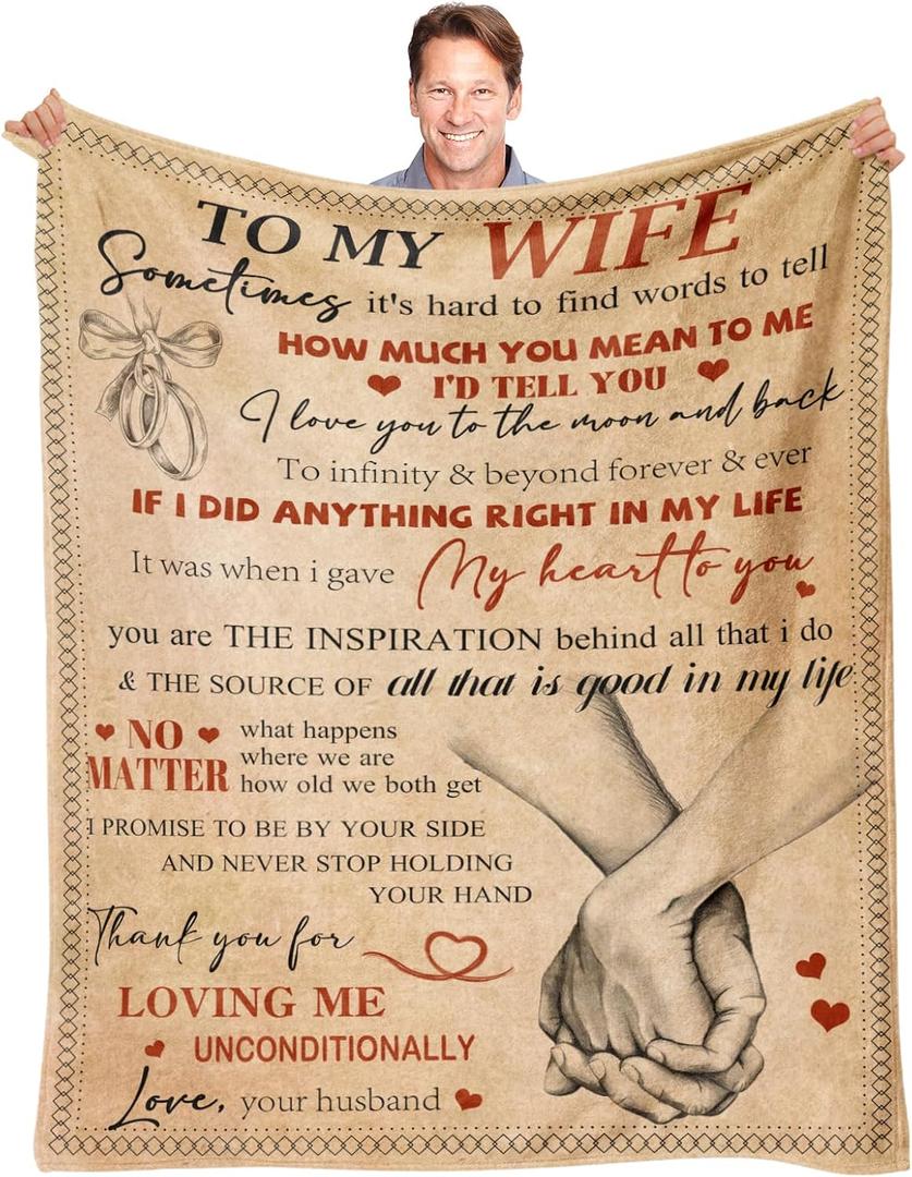 Wife Birthday Gifts from Husband Ideas - Happy Wedding Anniversary Romantic Gifts for Women - I Love You Gift for Her - Mothers Day Birthday Presents for Her - to My Wife Blanket 50"x60"