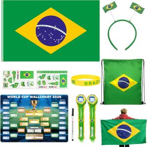 2026 World Cup Merch Soccer Fan Set Includes 10pcs Country Supporter Kit with Flag Headband, 2 Thunder Sticks,Flag,Wristband,Drawstring Bag,Dry Erase Schedule Poster & Pen