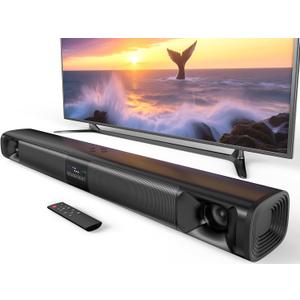Sound Bar for Smart TV, 80W Soundbar with Four Woofers, Dual Horn Tweeters, 2.0 Channel TV Speaker, 2 in 1 Detachable Design, BT/ARC/AUX/Optical Connection, Surround Sound System for TV
