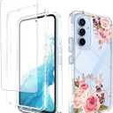 Case for Galaxy A54 5G Case, Samsung A54 5G SM-A546U Case with Tempered Glass Screen Protector, Full Body Floral Bumper Shockproof Protective Phone Cover for Samsung Galaxy A54 5G Rose Flower