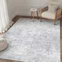 4x6 Area Rug Washable Vintage Entryway Living Room Carpet Indoor Office Non Slip Grey Entrance Distressed Low Pile Retro Accent Throw Rug for Dining Room Bathroom Bedroom Laundry