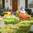 2 x Easter Decorations Outdoor, 2 Pieces Easter Yard Signs with Stakes, Cute Bunny Eggs Yard Lawn Decor with Carrot Truck, Happy Spring Welcome Yard Sign for Home Garden Outside Party Supplies