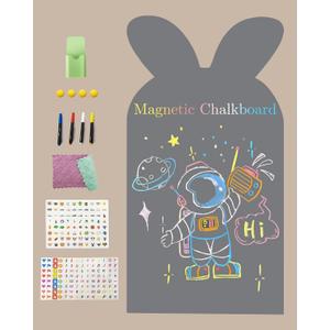 Magnetic Wall Decal for Kids, Magnetic Chalkboard Contact Paper for Wall, Playroom Essentials, Includes Dustless Chalks, Chalk Holder, Wipe Cloth, Stickers (Grey Rabbit, 34.6" x 58.3")