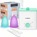 YTYOMUR Menstrual Cups with Sterilizer, 2 Reusable Period Cups for Women, Tampon and Pad Alternative, Feminine Cup with Cleaner Set (Green)