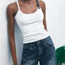 Women's Y2K Adjustable Strap Ribbed Tank Tops Metal Buckle Sleeveless Scoop Neck Going Out Shirts (L)