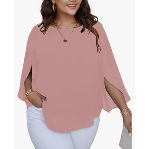 SCOMCHIC Plus Size Blouses for Women Summer Chiffon 3/4 Sleeve Tunic Tops Dressy Scoop Neck Casual Loose Flowy Shirts XL