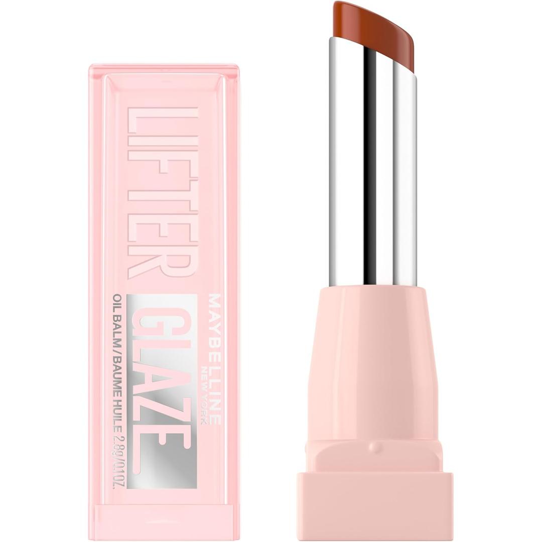 MAYBELLINE Lifter Glaze Oil Balm with Hyaluronic Acid and Hydrating Oil Blend, Lip Balm with 24HRs of Smooth, Moisturizing Shine, Latte Crush (Sheer Medium Brown Nude)