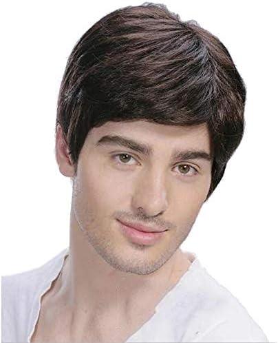 Baruisi Mens Short Brown Wig Natural Hair Replacement Synthetic Costume Halloween Full Wigs