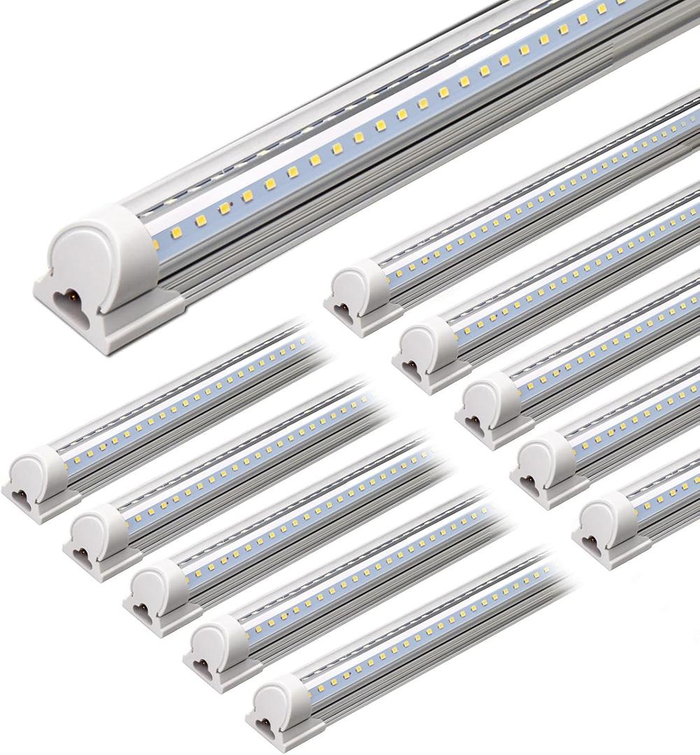 Barrina LED Shop Light, 4FT 40W 5500LM 5000K Daylight White, V Shape, Clear Cover, Linkable with Plug, T8 LED Tube Lights, ETL Listed, 10 Packs (4FT-10 Packs)