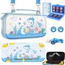 6in1 Kits Accessories Bundle for Nintendo Switch Lite 2019 - Cute Carrying Case, Protective Cover, Joy Con Grips, Thumb Grips, 24 Game Holder, Shoulder Strap Teens Boys Girls, Blue Shark