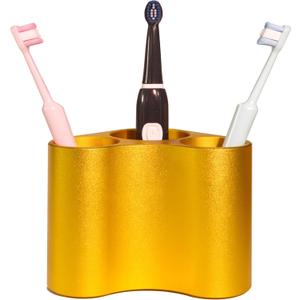 Meinvcisi Bathroom Toothbrush Organizer Electric Toothbrush Holders, Bathroom Accessories Countertop Organizer Toothpaste Holder Stand for Family, Kids. No Rust, Anti-Slip, Metal, Gold,1.4 Pounds.