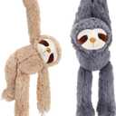 Queekay 2 Packs Sloth Stuffed Animal Hanging 18 Inch Three Toed Sloth Plush Toy with Hook and Loop Hands for Teens Adults Gifts Decors(Dark Gray, Light Brown)