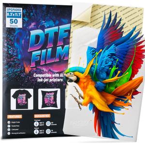 KASYU DTF Transfer Film, 50 Sheets 8.5"*11" DTF Paper for All Inkjet Printers,DTF Film for Dark Garments,Upgraded Premium Direct to Film for All Fabrics