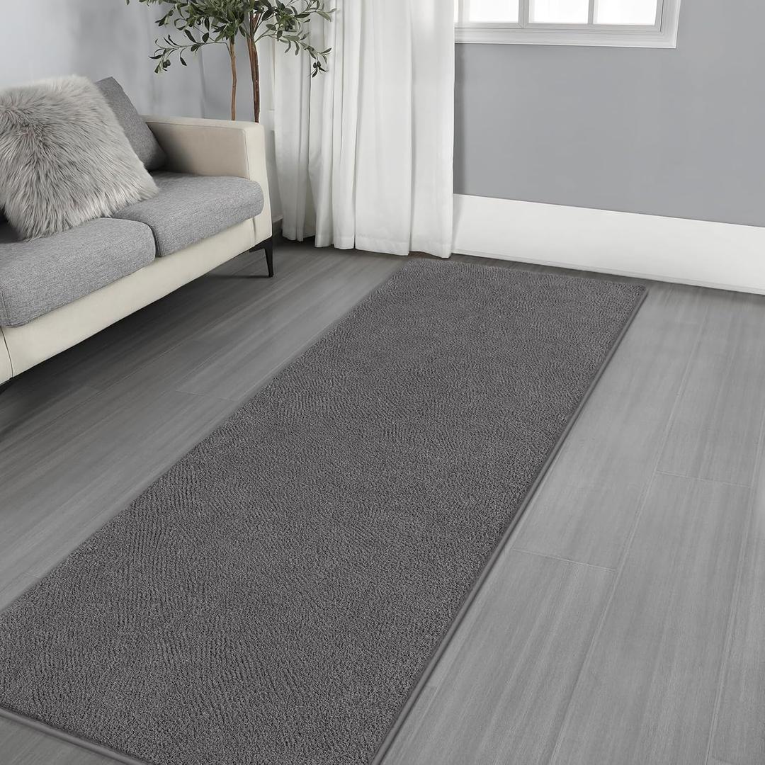 Gifeas Ultra Soft Modern Runner Rugs for Living Room Bedroom, 2x6 Feet Dark Grey Thickened Memory Foam Indoor Solid Minimalist Carpets, Non-Slip Comfy Area Rug for Boys Girls Nursery Room Home Decor