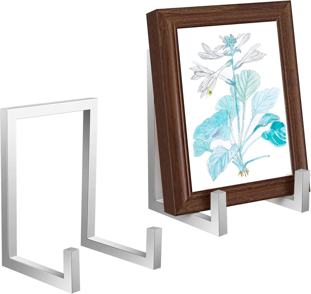 Sweetude 2 Pcs Large Plate Stands for Display Metal Frame Plate Holder Display Stand Decorative Table Top Easels for Picture, Book, Platter, Photo Easel (Silver, 6 Inch)