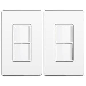BESTTEN 2 Pack Double Rocker Light Switch, Two Single Pole Electrical Paddle Switch, 15A 120V, Dual in-Wall, Combination Interrupter, Screwless Wallplate Included, UL Listed, White