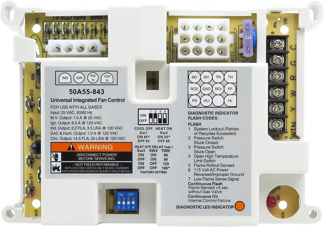 50A55-843 Furnace Control Board, Replacement for White Rodgers and Lennox Furnace Systems, Compatible with 50A50 and 50A55 Series Models such as 50A50-241, 50A50-405, and 50A55-571