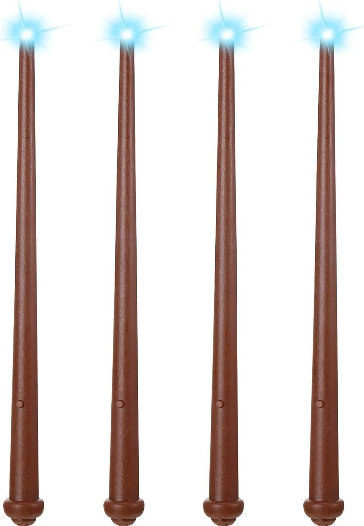 Sumind 4 Pieces Light up Wand Magic Light and Sound Wizard Wands, Illuminating Witch Wand, Costume Accessory for Christmas Birthday Party Favors(Brown)