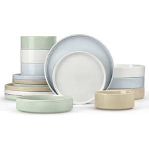 Herogo Dinnerware Dishes Sets with Pasta Bowls, 16 Piece Stoneware Plates and Bowls for 4, Ceramic Dinner Ware for Kitchen, Dishwasher & Microwave Safe, Speckled Multicolor
