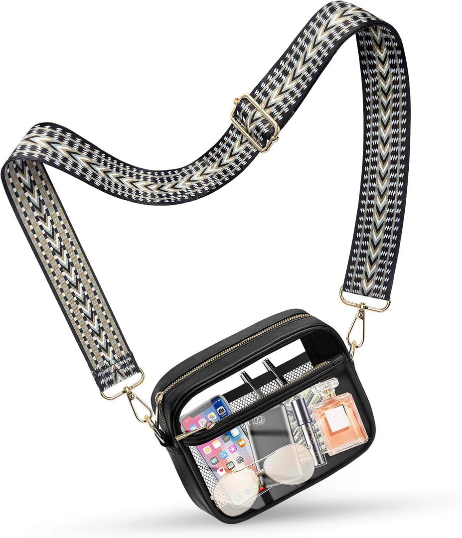 KETIEE Clear Crossbody Bag, Stadium Approved Clear Purse Bag for Concerts Sports Events Festivals (Black)