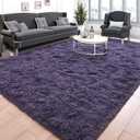 Tepook Super Soft Fluffy Rug for Bedroom, Modern Shaggy Fuzzy Kids Rugs for Living Room, Plush Indoor Nursery Home Decor Dorm Carpet with Non-Slip Bottom, Gray Purple, 4 X 6 Feet