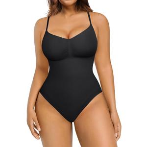 FeelinGirl Shapewear Bodysuit Sculpting Tummy Control Body Shaper for Women Seamless Plus Size Butt Lifting Shaper (Medium-Large, Black)