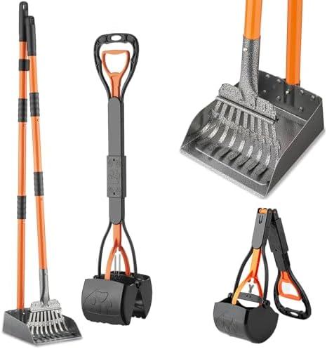 WLQiu 28" Pooper Scooper and 38" Heavy Duty Stainless Steel Rake & Tray Set, 3 in 1 Portable Dog Pooper Scooper Set for Large Medium Small Dogs in Grass, Dirt or Gravel