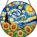 Sunflower Butterfly Suncatcher,Stained Glass Window Hanging,Starry Night Style Sun Catcher for Windows,Crystal Suncatcher Indoor Home Decor,Gifts for Women,Mom,7.87 in,Christmas Mother's Day