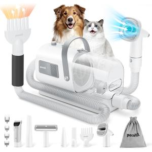 Pecute Dog Grooming Vacuum & Dryer, 7-in-1 Pet Grooming Kit with Clipper, 10000Pa Dog Vacuum for Shedding Grooming, Adjustable Speed & Temp, 55dB Low Noise,1.7L Dust Cup