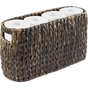 Toilet Paper Storage Basket, Toilet Paper Holder with Storage for Up to 8 Rolls, Coastal Bathroom Decor, Rattan Bathroom Accessories (Espresso, 6 Mega Rolls) (Black)