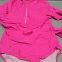 Girls Rash Guard Swimsuit Half-Zip Long Sleeve Modest Bathing Suit with Chest Padding 2Pcs Teen Girl Swimwear UPF 50+ (11-12 Years, Pink)