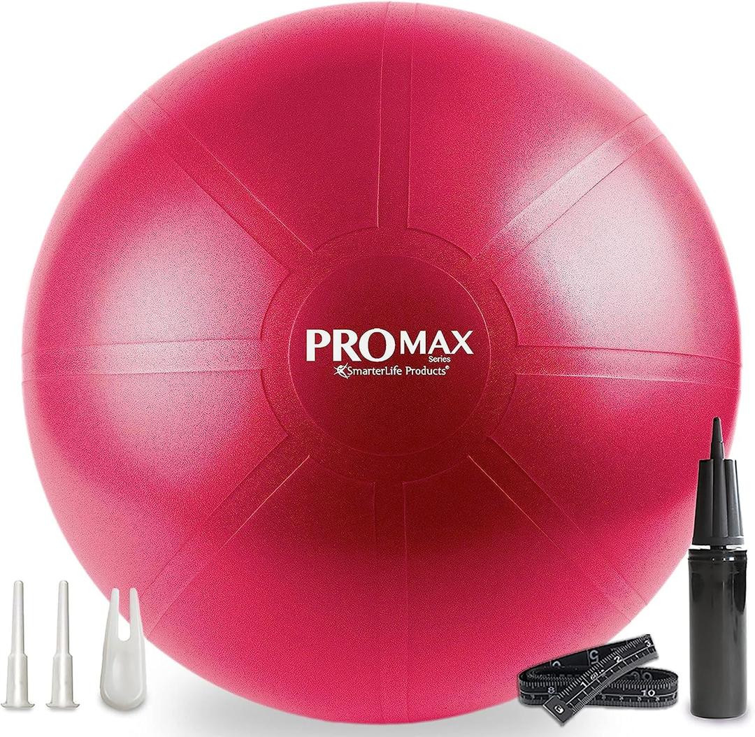 SmarterLife PRO MAX Exercise Ball Yoga, Stability & Balance Trainer for Core Workouts, Fitness, Physical Therapy, Pregnancy & Office Chair Support Anti-Slip, Anti-Burst, 55 cm