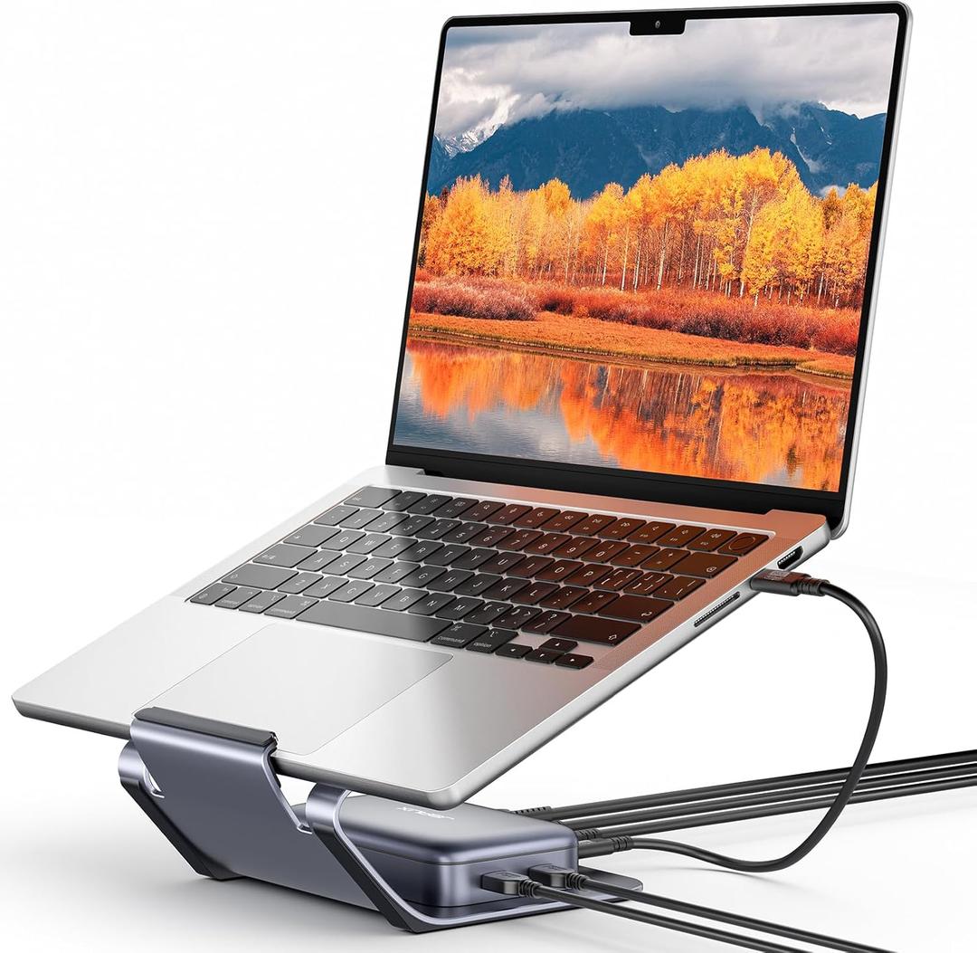 JSAUX Laptop USB C Docking Station, 10 in 1 USB C Magnetic Hub with Laptop Stand, 4K@60hz HDMI, 100W PD, USB A&C 3.0, 1000Mbps Ethernet, SD/TF, for HP/MacBook/Dell/Lenovo etc