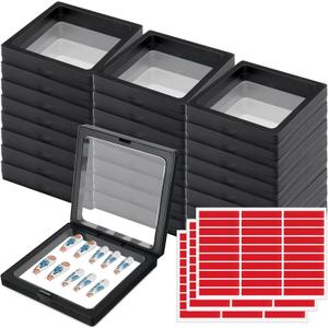 meekoo 30 Pcs Press on Nail Packaging Box with 90 Pcs Adhesive Double Sided Tape Artificial Nail Display Case Storage Container Box Acrylic Packaging Organizer for Art Home Salon(Black)