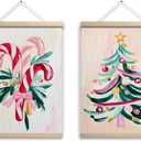 Pink Christmas Wall Art Decor for Girls Bedroom Pink Christmas Decor Hanging Berry Posters Wall Prints Living Room Set of 2, Vintage Christmas Wall Hanging Vacation Posters Art Xmas Gifts for Girls Women 12x16