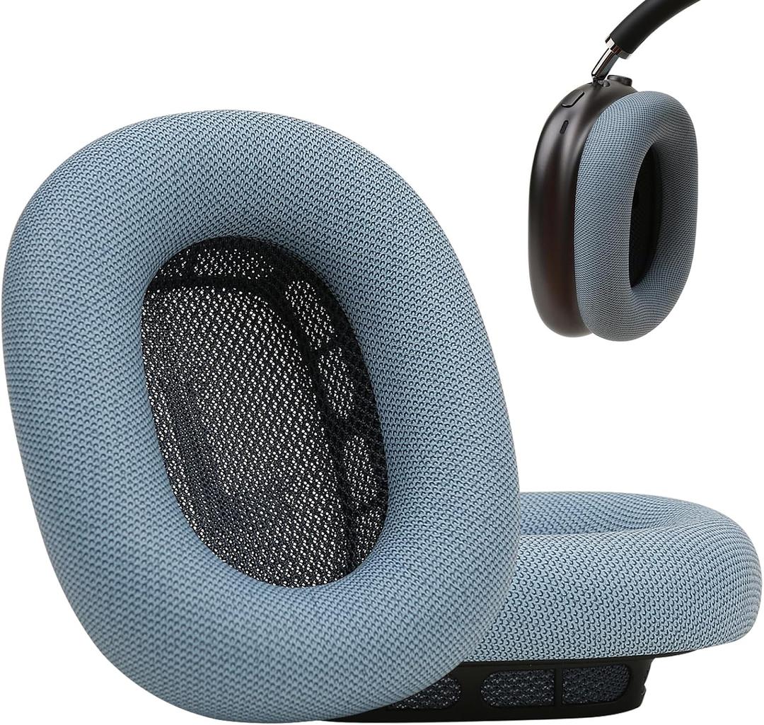 Upgraded Silicone Ear Cushions for AirPods Max Headphones 2024, Protein Leather Covered Ear Pads with Silicone & Memory Foam and Magnet (Blue)