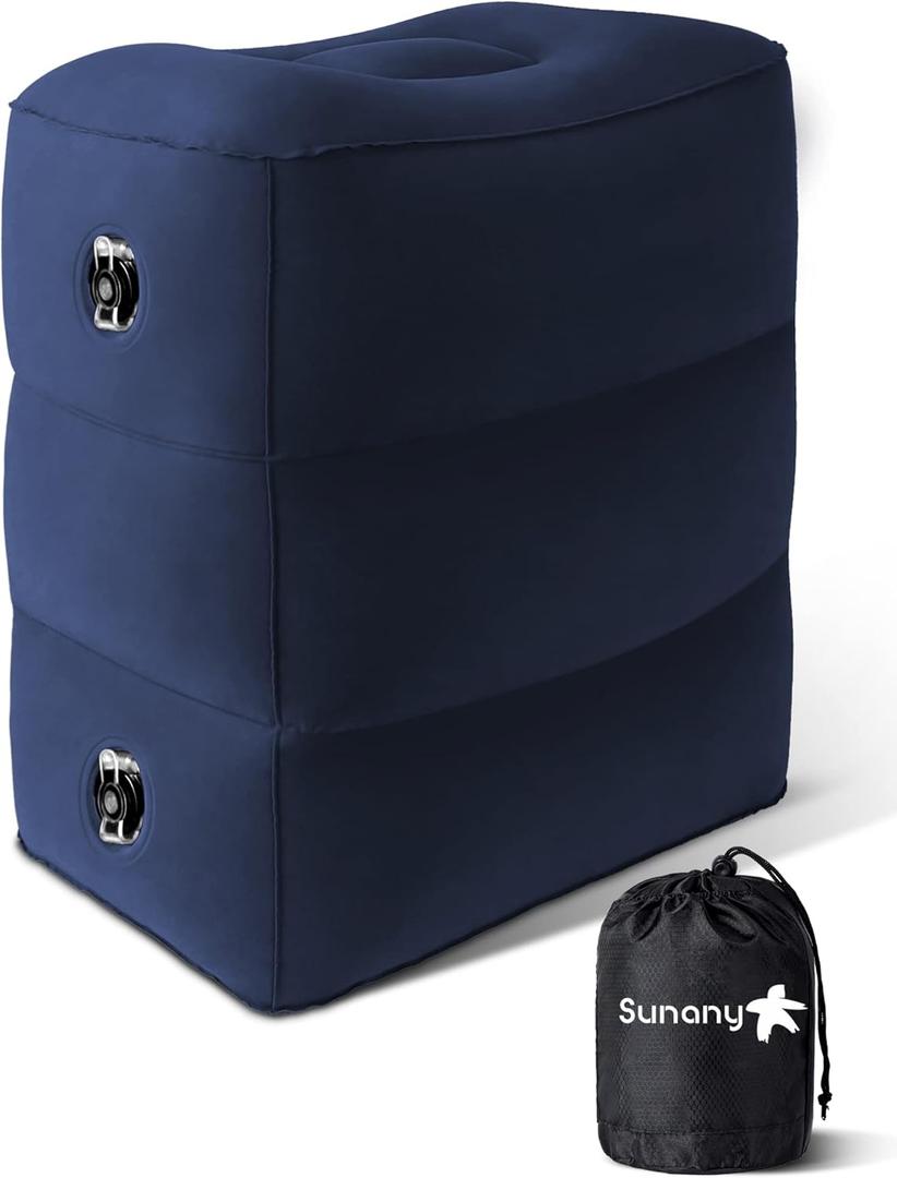 Sunany Inflatable Foot Rest Pillow for Travel, Kids/Adults Airplane Travel Pillow-Adjustable Height Cushions,for Kids to Sleep While Traveling,Suitable for Office, Home and Any TravelBlue (1 Pack)