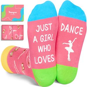 HAPPYPOP Novelty Socks for Teen Kids - Gifts for Gymnasts Cheerleaders Dancers Girls Preteen, 7-9 Years