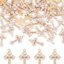 YETOOME 100 Pcs Alloy Enamel White Cross Pendants Gold Plate Cross Dangle Charms for Necklace Bracelet Jewelry Making DIY Crafting