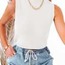 Rilista Women Summer Knit Tank Tops Sleeveless Turtleneck Cami Shirts Ribbed Mock Neck Pullover Sweater Vests (White, S)