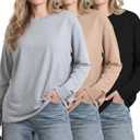 Chicingyou 3 Pack Women Oversized Shirts Long Sleeve Winter Crewneck Tee Basic Loose Tops Baggy Tunic Y2k Clothes (Large)