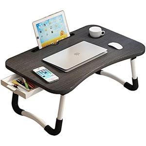 Home Office Lap Desk with Storage Drawer, Cup and Phone Holder, Laptop Bed Tray Table, 23.6" Foldable Desk, Laptop Stand for Breakfast, Working, Writing, Gaming and Drawing (Black)